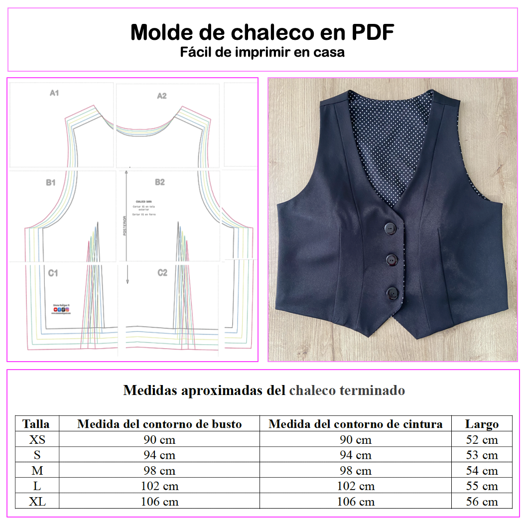 Molde Chaleco Dama PDF (Tallas XS,S,M,L,XL)